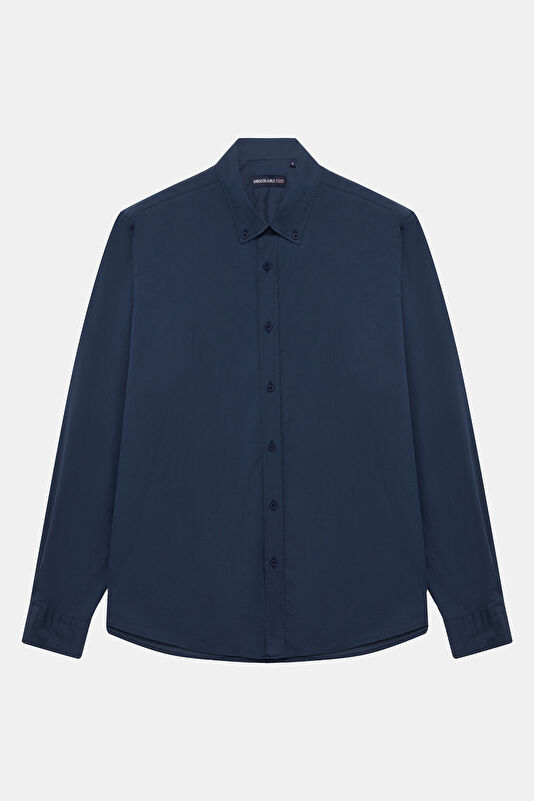 Relax Fit Navy Button-Down Collar Men's Shirt