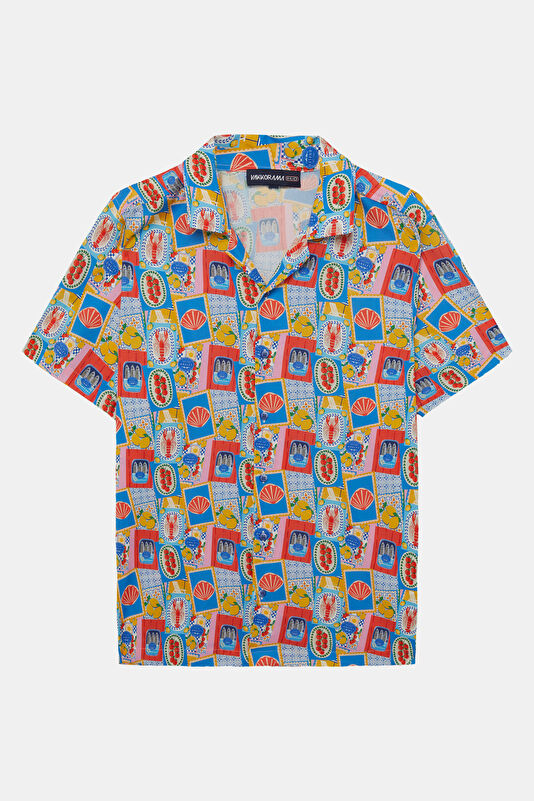Multicolored Patterned Resort Collar Men's Shirt