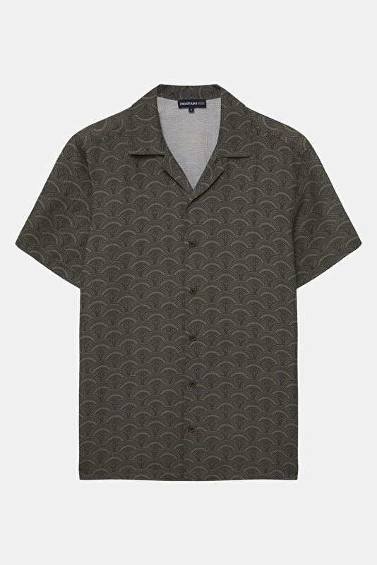Khaki Patterned Resort Collar Men's Shirt
