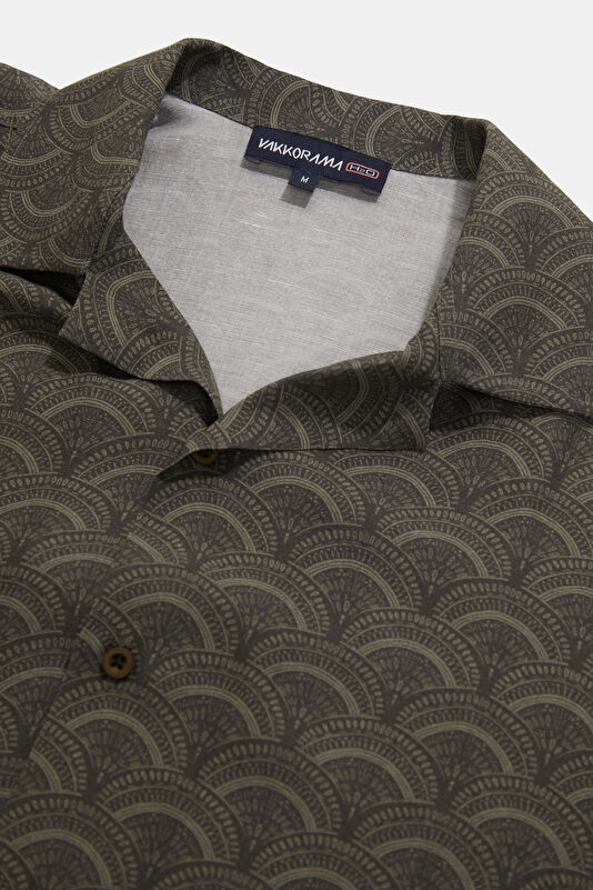 Khaki Patterned Resort Collar Men's Shirt 3