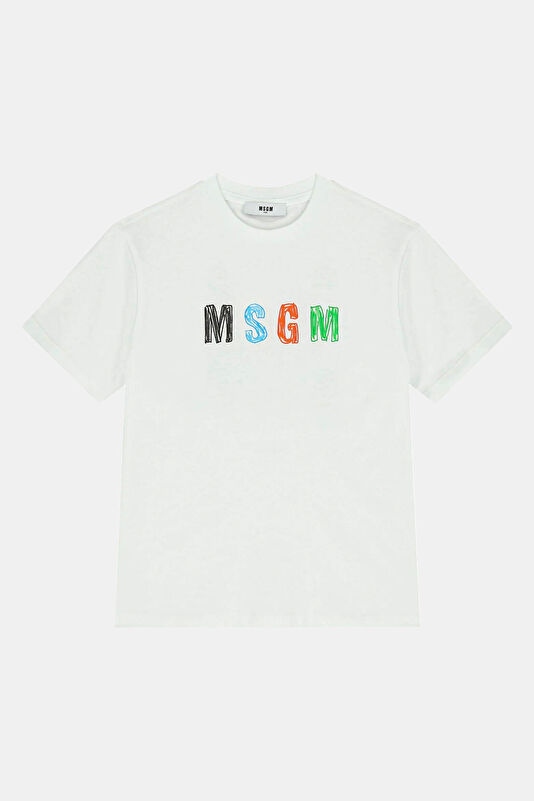 Beyaz O Yaka Desenli Çocuk T-Shirt