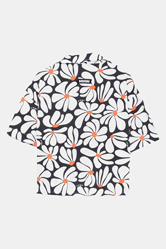 White Patterned High Neck Kids Shirt 2