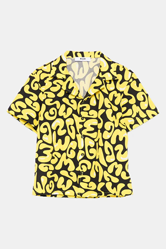 Yellow Patterned Crew Neck Kids Shirt