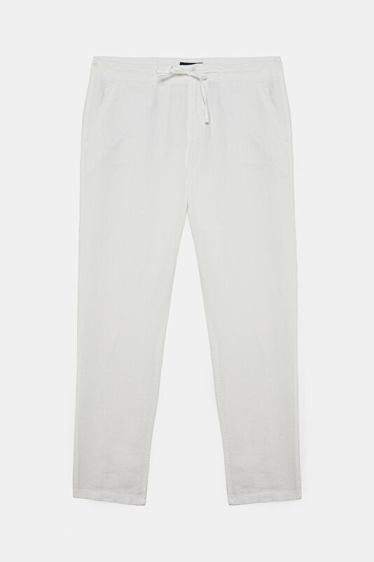 Relax Fit White Straight Leg Linen Men's Trousers