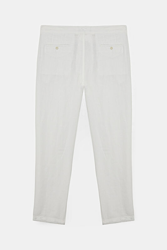 Relax Fit White Straight Leg Linen Men's Trousers 2