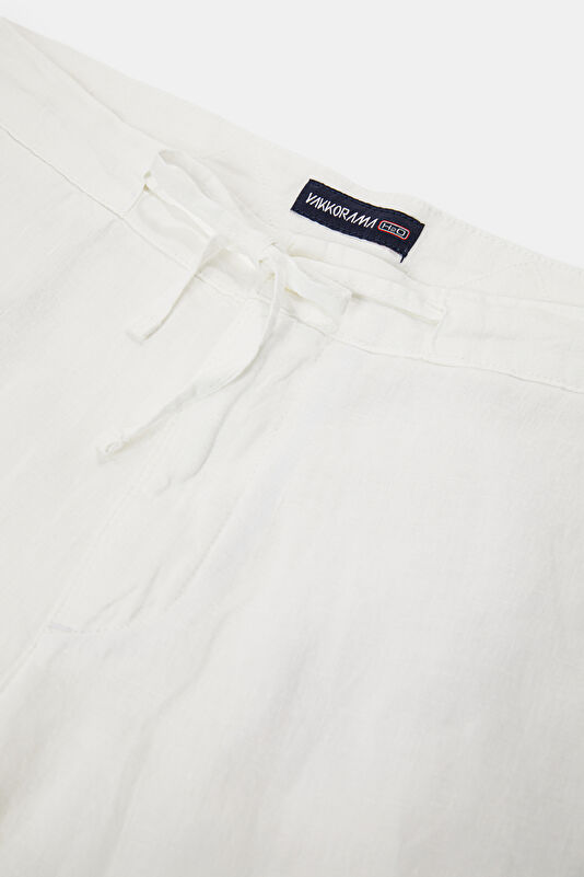 Relax Fit White Straight Leg Linen Men's Trousers 3
