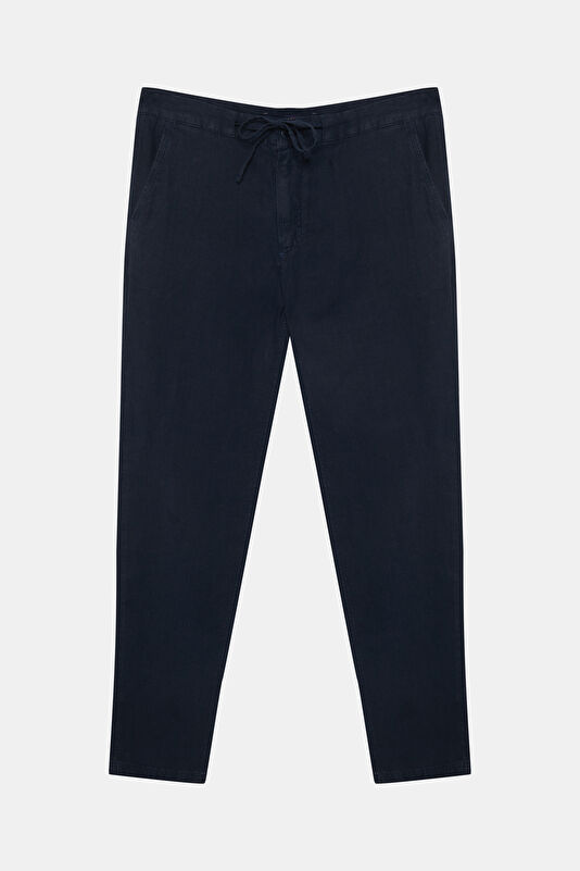 Relax Fit Navy Straight Leg Linen Men's Trousers
