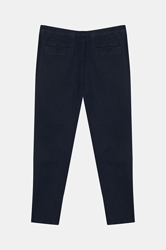 Relax Fit Navy Straight Leg Linen Men's Trousers 2