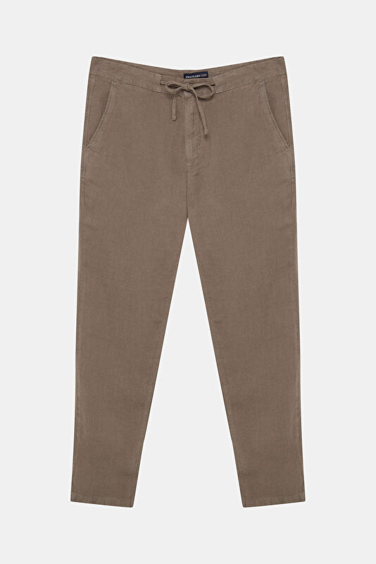 Relax Fit Mink Straight Leg Linen Men's Trousers