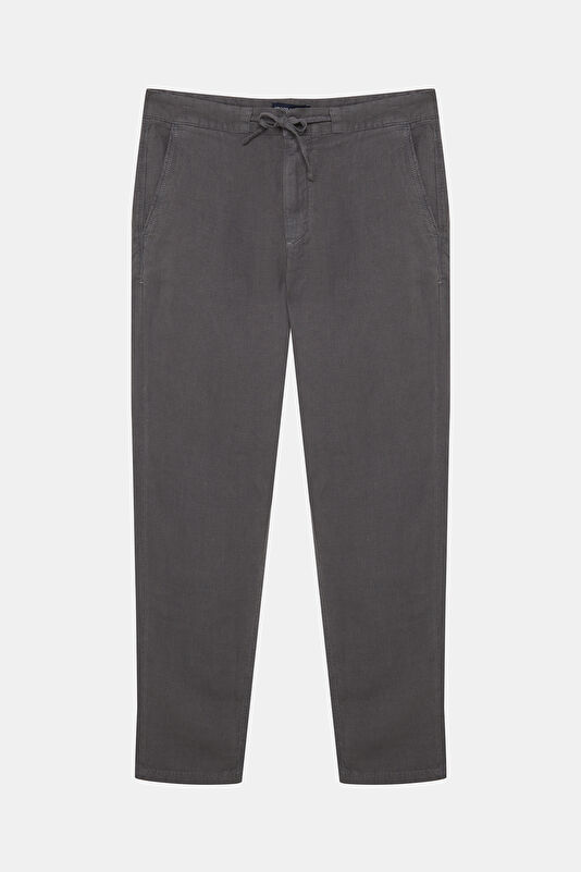 Relax Fit Anthracite Straight Leg Linen Men's Trousers