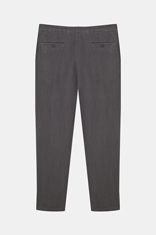 Relax Fit Anthracite Straight Leg Linen Men's Trousers 2