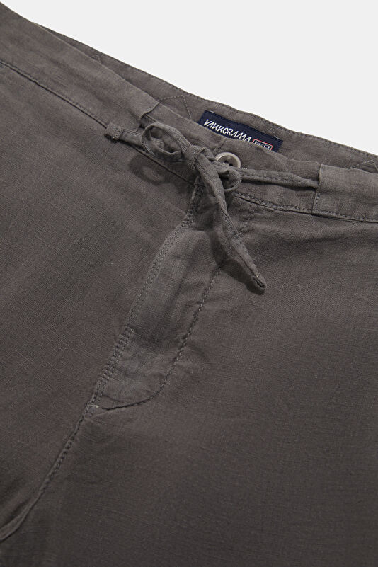 Relax Fit Anthracite Straight Leg Linen Men's Trousers 3