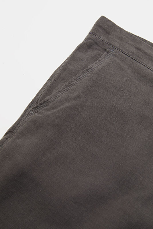 Relax Fit Anthracite Straight Leg Linen Men's Trousers 4
