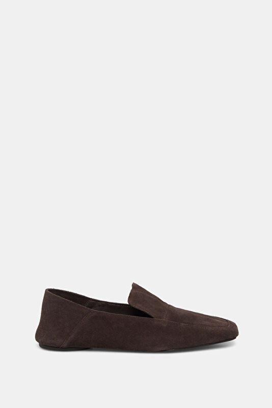 Minimal Flat Loafer Koyu Kahve Süet Kadın Ayakkabı