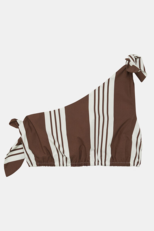 Brown Striped Patterned Low-Sleeve Women's Blouse
