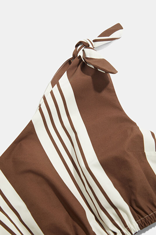 Brown Striped Patterned Low-Sleeve Women's Blouse 3