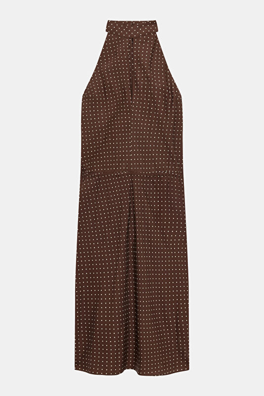 Brown Polka Dot Midi Women's Dress