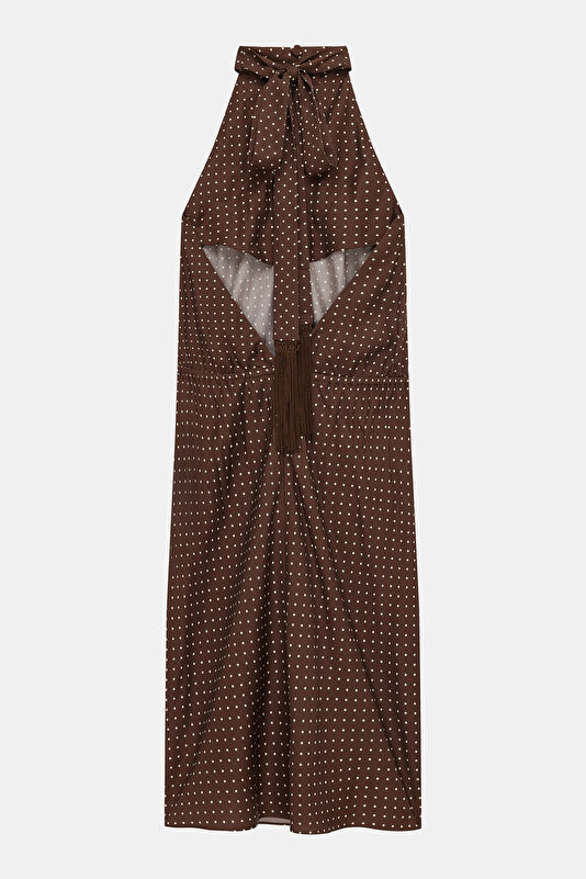 Brown Polka Dot Midi Women's Dress 2