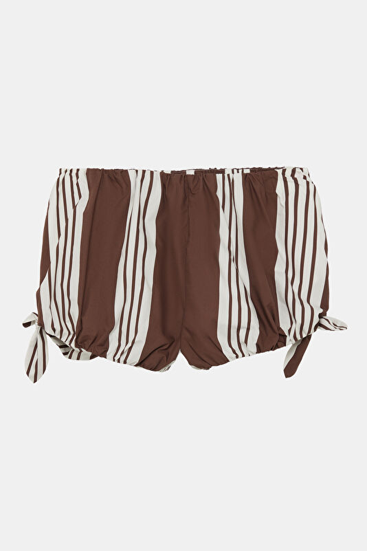 Brown Striped Patterned Shorts