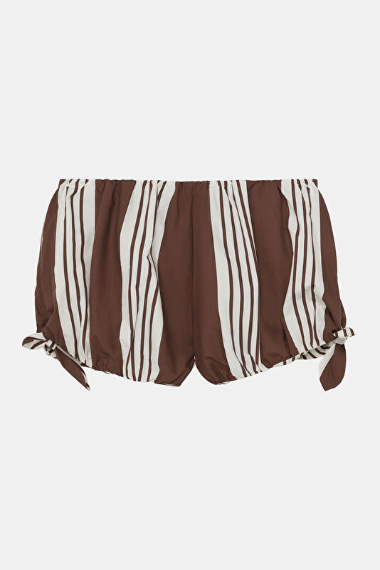 Brown Striped Patterned Shorts 2
