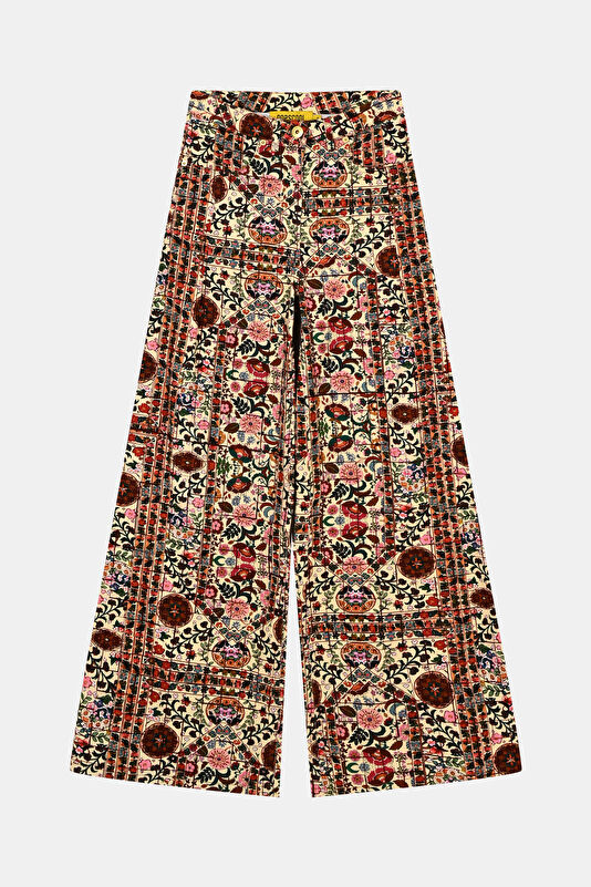 Ekru Wide Leg Kadın Pantolon