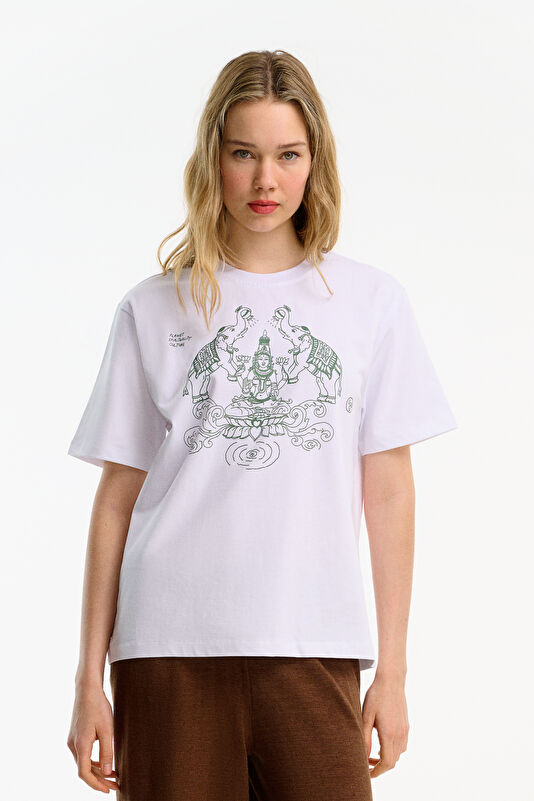 Beyaz Baskılı Kadın T-Shirt