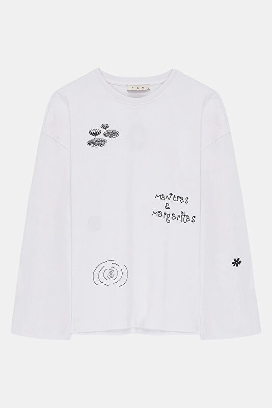 Beyaz Nakışlı Kadın T-Shirt 4
