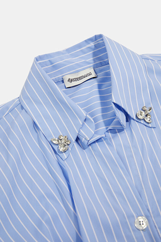 Blue Striped Patterned Women's Shirt 3