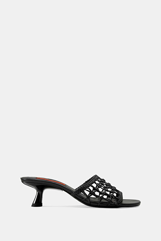 Knotted Beep Heel Black Women's Slippers