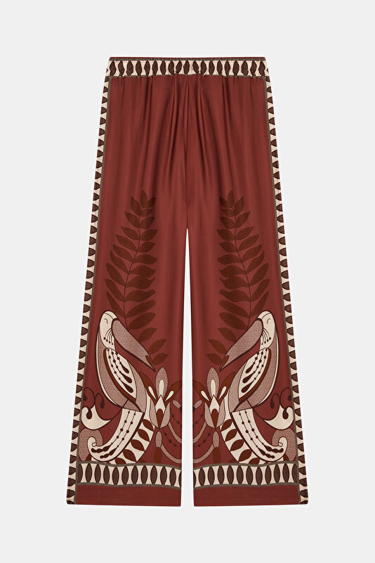 Çok Renkli Wide Leg Viskoz Kadın Pantolon 2
