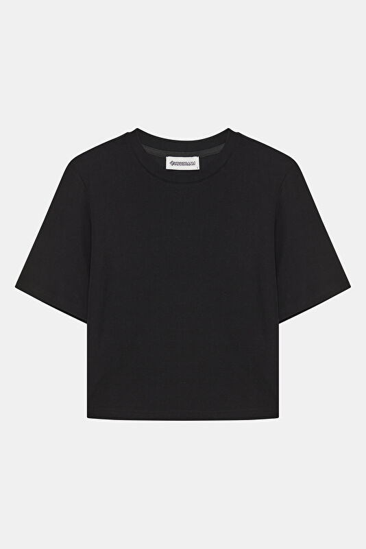 Siyah Bisiklet Yaka Kadın T-Shirt