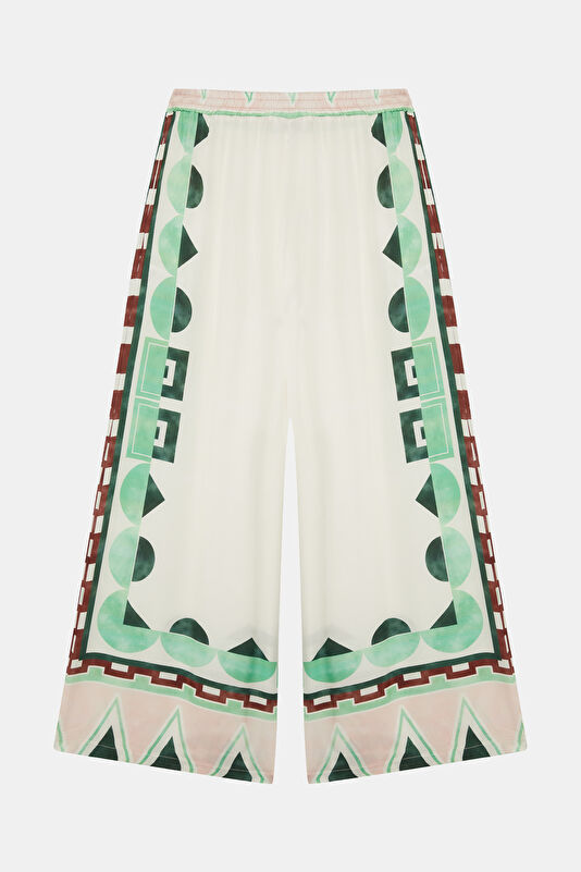 Çok Renkli Wide Leg Viskoz Kadın Pantolon 2