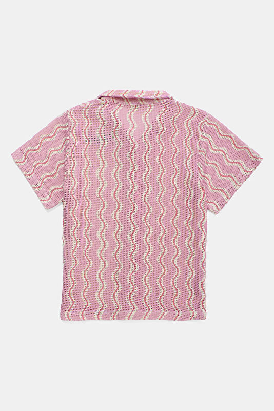 Açık Pembe Çizgili Desenli Çocuk Gömlek 2