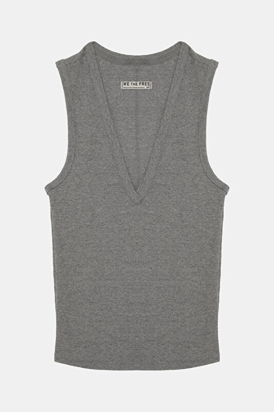 Gri V Yaka Kadın T-Shirt
