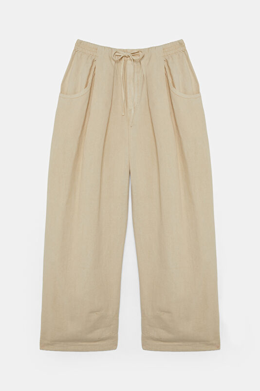 Bej Wide Leg Kadın Pantolon