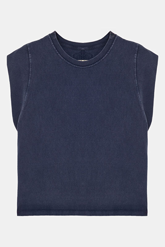 Lacivert Bisiklet Yaka Kadın T-Shirt