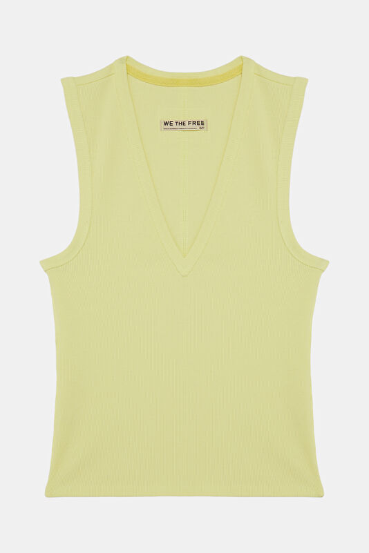 Açık Sarı V Yaka Kadın T-Shirt