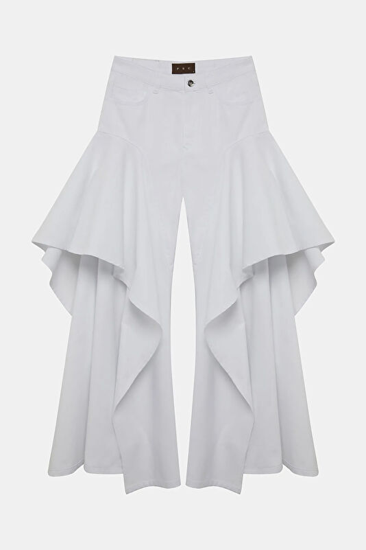 Beyaz Wide Leg Kadın Pantolon