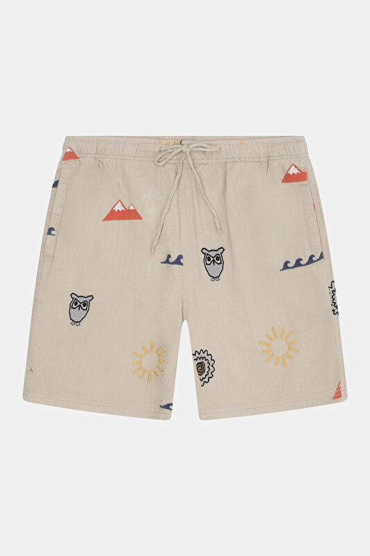 Beige Embroidered Organic Cotton Men's Shorts