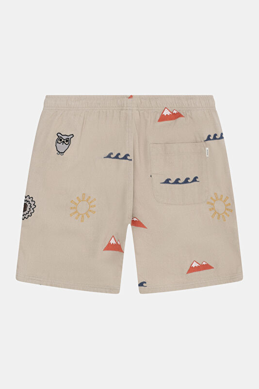 Beige Embroidered Organic Cotton Men's Shorts 2