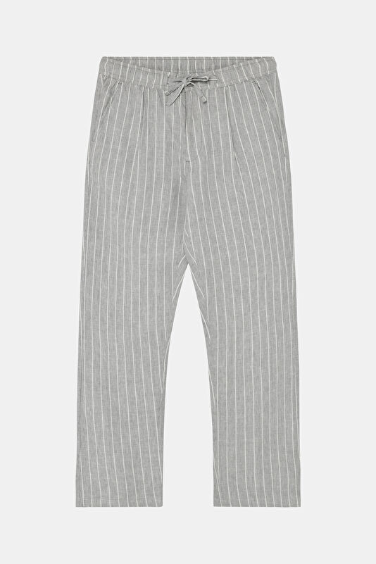 Relax Fit Grey Straight Leg Linen Men's Trousers