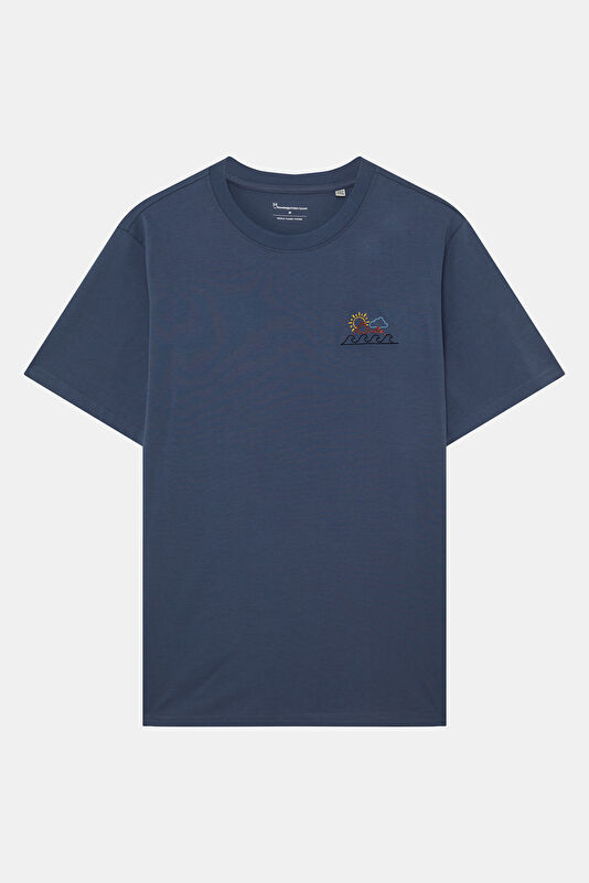 Relax Fit Blue Crew Neck Printed Men's T-Shirt