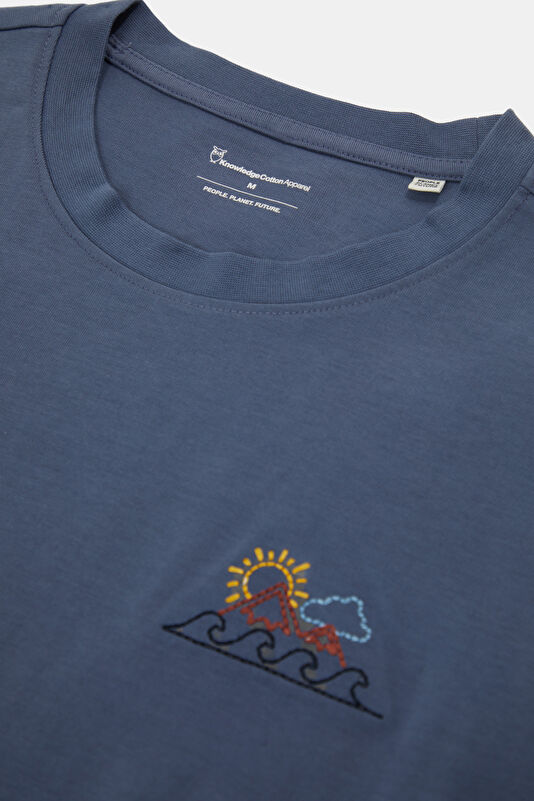 Relax Fit Blue Crew Neck Printed Men's T-Shirt 3