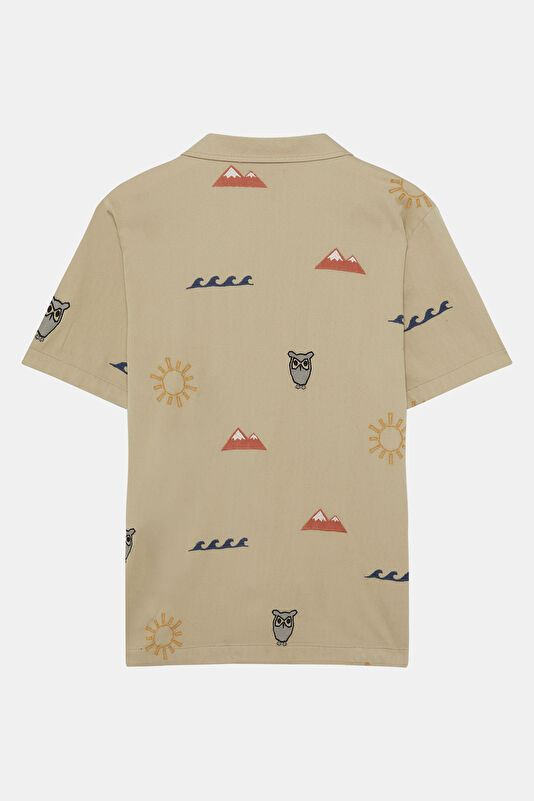 Relax Fit Beige Embroidered Resort Collar Men's Shirt 2