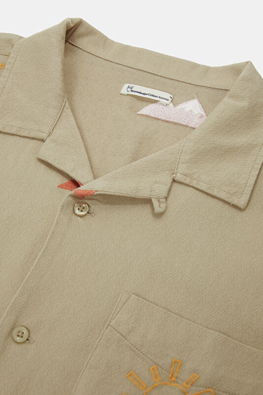 Relax Fit Beige Embroidered Resort Collar Men's Shirt 3
