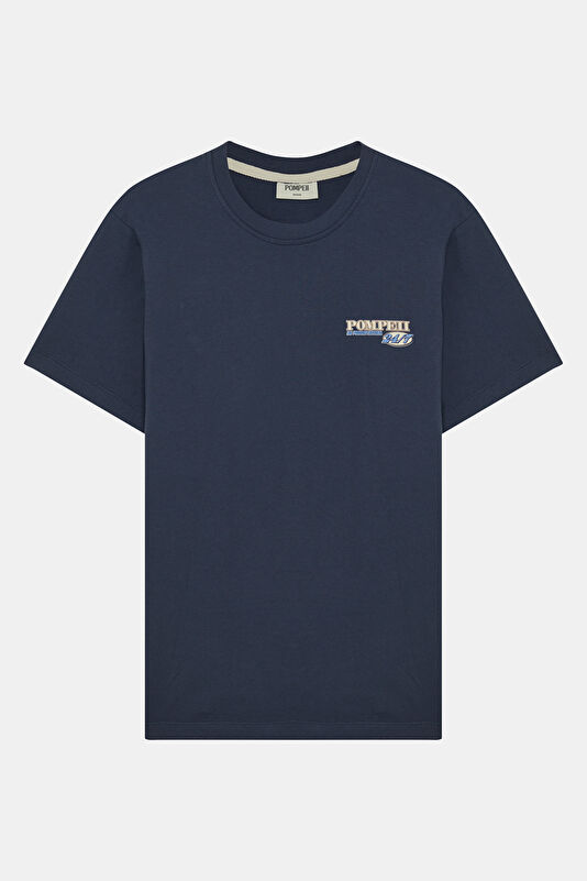 Relax Fit Navy Crew Neck Printed Men's T-Shirt