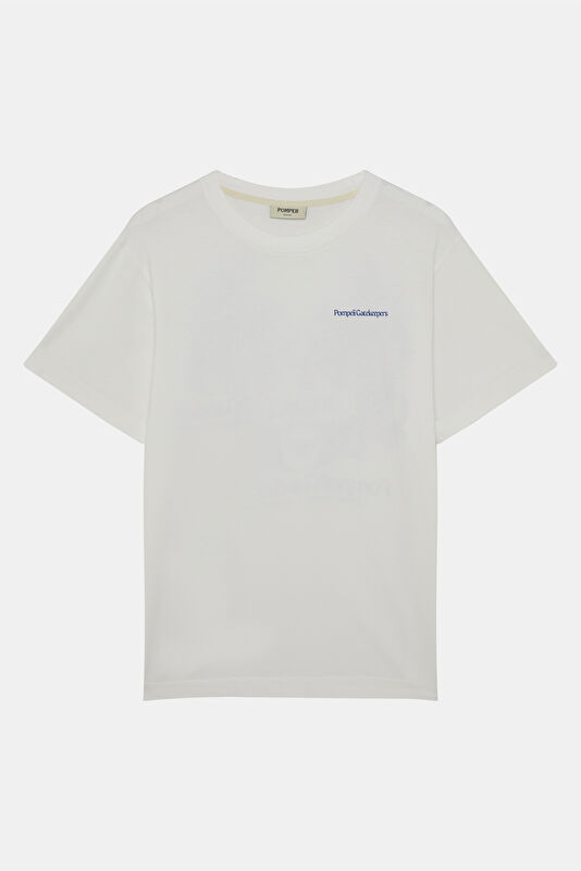 Relax Kalıp Beyaz Bisiklet Yaka Baskılı Erkek T-Shirt