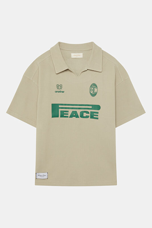 Relax Fit Beige Polo Neck Printed Men's T-Shirt