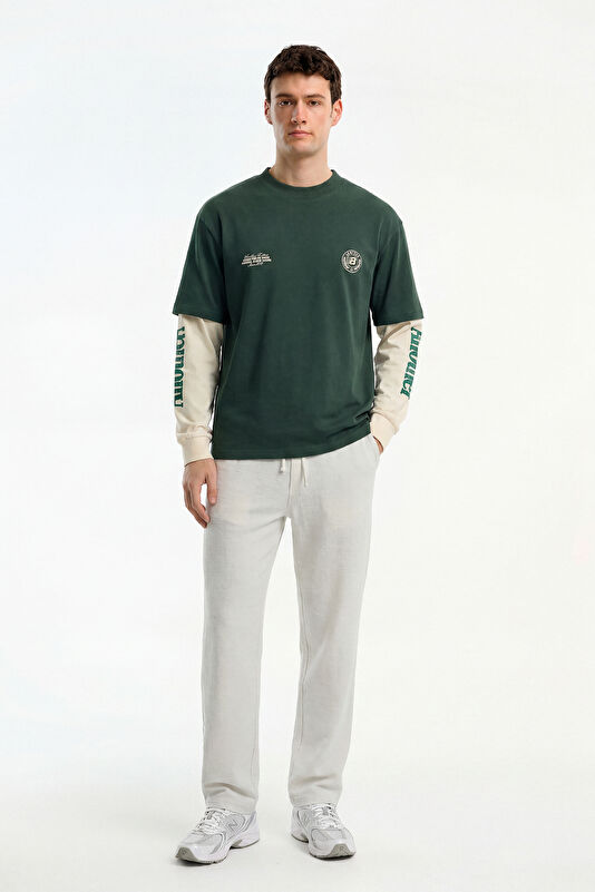 Men's Relaxed Fit Green Crew Neck Printed T-Shirt 3