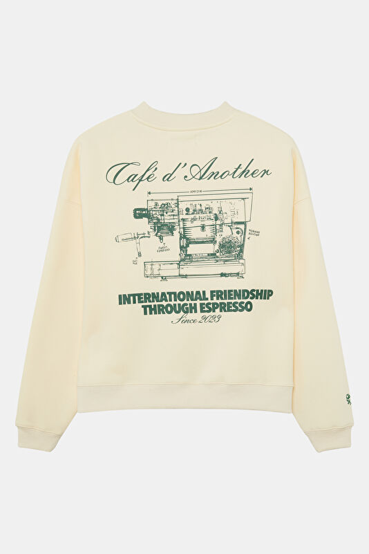 Krem Relax Kalıp Bisiklet Yaka Erkek Sweatshirt 2